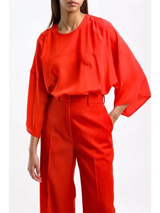 Lanvin Womens Red Silk Round Neck Top - Size EU 32 (Womens)