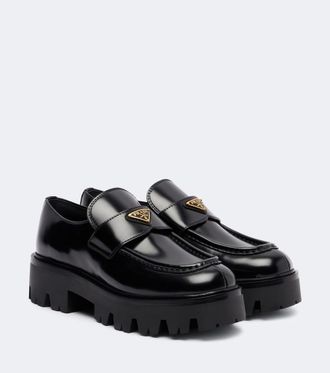 Prada Logo leather platform loafers