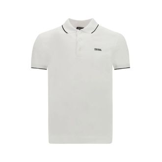 Ermenegildo Zegna Polo Shirts, male, White, M, Cotton Polo Shirt with Contrasting Details
