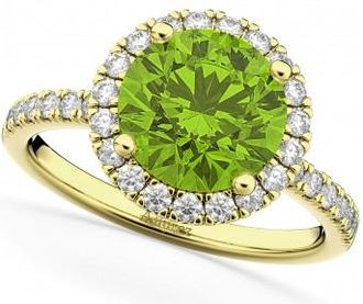Allurez Halo Peridot & Diamond Engagement Ring 18K Yellow Gold 2.50ct