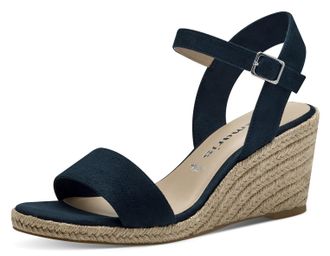 Tamaris Keilsandalette TAMARIS, Damen, Gr. 36, blau (dunkelblau), Textil, Veloursleder, unifarben, Schuhe Keilsandalette, Sommerschuh, Riemchensandale, mit ve