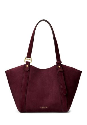 Ralph Lauren Gold Accent Trapezoidal Suede Handbag