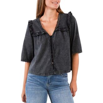 BILLY T Juliet Lace & Ruffle Cotton Blend Top in Grey Haze at Nordstrom, Size X-Small