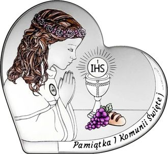 OEM Cuadro De Plata Para Ni&ntilde;a, Recuerdo De La Primera Comuni&oacute;n, Coloreado Con Grabado 6800-ac 11,5 X 10 Cm