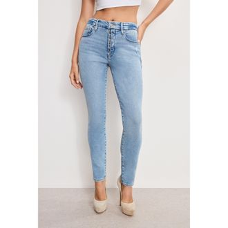 Good American Womens Good Legs Skinny Compression Jeans | Extra Stretch, Flat Tummy Tech, Gap-Proof Waistband | Indigo, Size 8 | Good America