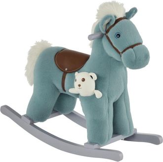 HOMCOM Homcom - Caballito Balanc&iacute;n Para Ni&ntilde;os 18-36 Meses Caballo Mecedora De Felpa Con Peluche De Osito Sonidos De Relincho Y Galope Base De Madera 65x26x55