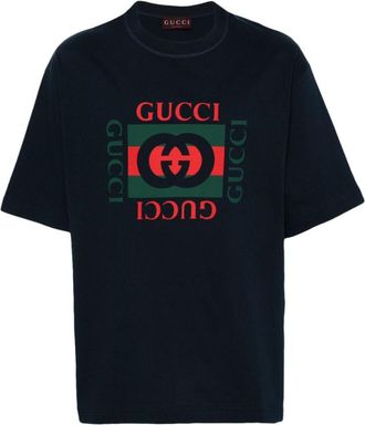 Gucci Navy Blue Crewneck Logo T-Shirt