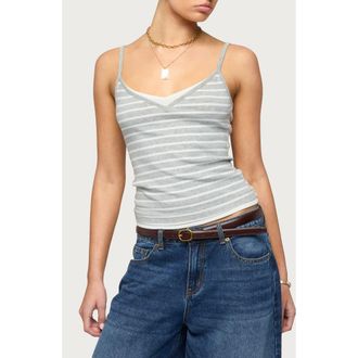 Edikted Layered Stripe Camisole in Light-Gray-Melange at Nordstrom, Size X-Large
