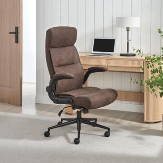 Furniturebox Greer Brown Faux Leather Executive Swivel Office Chair
