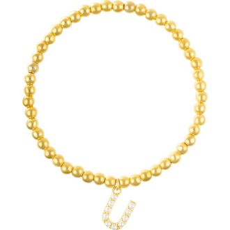 Adornia Faux Pearl Initial Charm Beaded Bracelet in Gold White-U at Nordstrom Rack