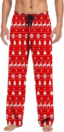 Generic Christmas Trousers Men Lightweight Pyjama Bottoms Fancy Print Christmas Merry Pants Comfort Elasticated Waist Drawstring Trousers Holiday Loungewear J