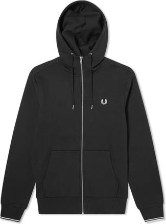 Fred Perry Zwarte Hooded Zip Sweatshirt met Contrast Trim - Heren - Vesten met rits - Zwart - XL - Katoen - Hoodies & sweatvesten