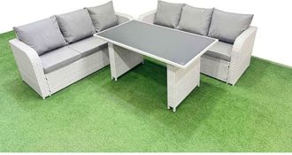 Fimous Fimous 6 Seater Rattan Outdoor Dining Table 3 Seater Sofa Set Light Grey