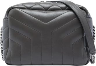 Saint Laurent Pre-owned Quilted Crossbody Bag - Dames - Vintage Schoudertas - Grijs - ONE Size - Leer - Vintage
