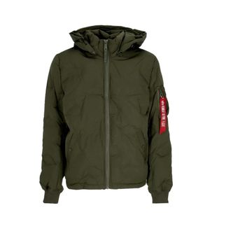 Alpha Industries Logo Puffer Donsjas Donker Olijf - Heren - Winterjassen - Groen - M - Jassen