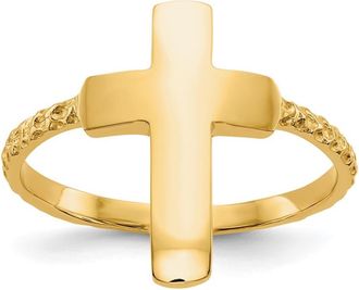 Diamond2Deal 14k Yellow Gold Polished Textured Cross Ring