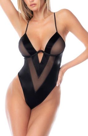 Mapal&eacute; Mesh Panel Bodysuit in Black at Nordstrom, Size Small