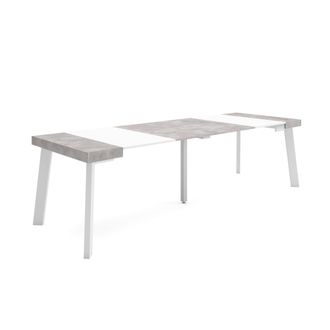 Skraut Home Mesa Consola Extensible, Mesa Comedor Plegable, 260, Para 12 Comensales, Patas De Madera, Estilo Moderno, Blanco Y Gris Cemento - Skraut Home
