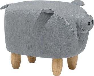 Beliani Puf animal taburete para niños cerdo patas de madera de tela gris claro reposapiés Piggy