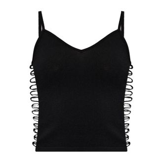 Dsquared2 Sleeveless Tops, female, Black, Size: 2XS Top with Decorative Side Cut-Outs
