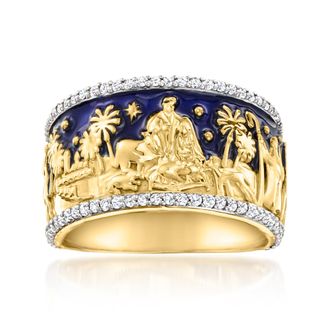 Ross-Simons White Topaz and Blue Enamel Nativity Ring in 18kt Gold Over Sterling