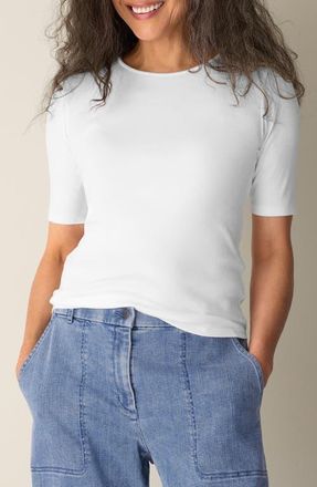 Eileen Fisher Organic Cotton Crewneck Elbow Sleeve Top in White at Nordstrom, Size X-Large