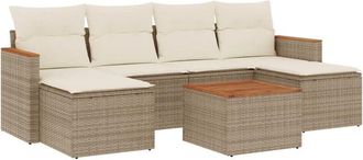 vidaXL Set Sof&aacute;s De Jard&iacute;n 7 Piezas Y Cojines Rat&aacute;n Sint&eacute;tico Beige Vidaxl