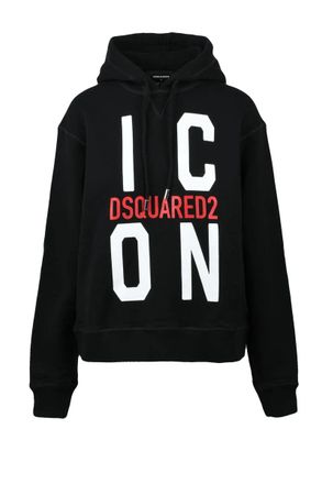 Dsquared2 Cropped Black Hoodie with Drawstring Hood