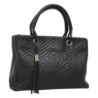 Bally Vintage Handbag Quilted Leather Black Leather Handbag (Pre-Owned)