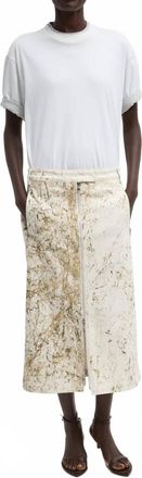 Tibi Calcimin Denim Midi Trouser Skirt In Ivory Multi