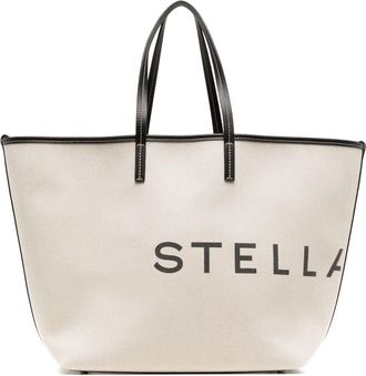 Stella McCartney logo-print cotton tote bag - women - Organic Cotton/Polyester/Polyester/Polyamide/Polyurethane - One Size - Neutrals