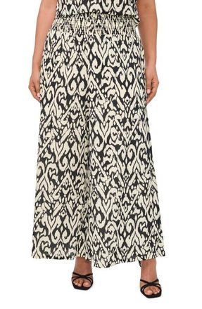 Vince Camuto Smocked Waist Crop Wide Leg Cotton Pants in Rich Black at Nordstrom, Size 1 X
