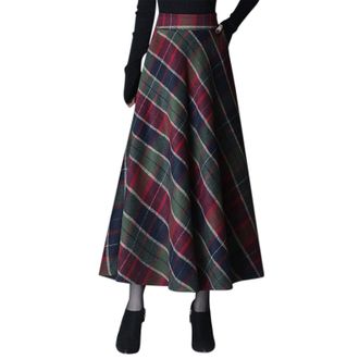 Generic Tweed Skirts For Women Uk | Red Plaid Skirts For Women Long Skirts Stretch Midi Skirts Elegant Flare Skirts Retro A Line Skirt High Waisted Tartan Ski