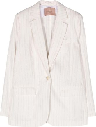 Twin-Set striped single-breasted blazer - women - Linen/Flax/Polyamide/Viscose/Polyester/Acetate/Cotton/Polyester - 50 - White
