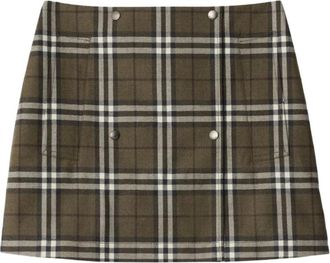 Burberry Geruite olijfgroene rok met zakken - Dames - Korte rokken - Groen - XS - Rokken