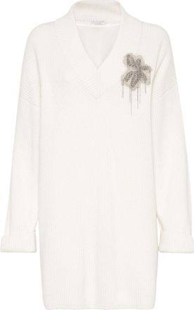 Brunello Cucinelli bead-embellished cashmere dress - women - Cashmere - M - White