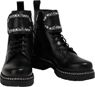 Rene Caovilla Rhinetone Embellished Biker Boots Size 39