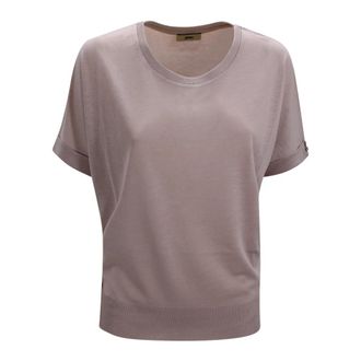 Herno Round-neck Knitwear, female, Pink, Size: XL Ribbed Trim T-shirt