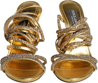 Dolce & Gabbana Gold Crystals Keira Heels Sandals Womens Shoes (Pre-Owned)