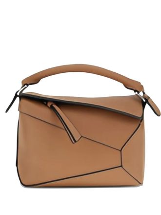 Loewe mini Puzzle Edge geometric-panel tote bag - women - Grained Calf Leather - One Size - Brown