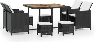 vidaXL Vidaxl - Set Comedor De Jard&iacute;n 9 Pzas Rat&aacute;n Sint&eacute;tico Y Madera Negro