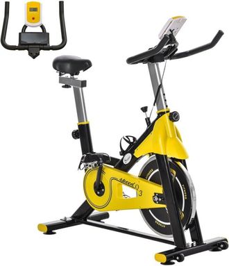 HOMCOM Homcom - Bicicleta Est&aacute;tica Con Resistencia Regulable Bici Est&aacute;tica Bicicleta De Fitness Con Pantalla Lcd Ruedas Manillar Y Asiento Ajustable Amarillo