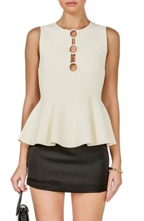 endless rose Ring Detail Sleeveless Peplum Knit Top in Off White at Nordstrom, Size X-Small