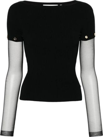 Sportmax Zwarte trui met boothals - Dames - Ronde hals truien - Zwart - M - Polyester - Truien & Vesten