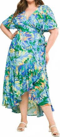 Flying Tomato Woven High Low Dress In Blue/green