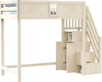 STILVORA Cama Alta Individual Con Almacenaje Lateral, Escalera Reversible Y Ventana 90 X 200 Cm, Sin Colch&oacute;n