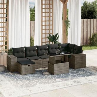 vidaXL Set De Sof&aacute;s De Jard&iacute;n Y Cojines 8 Piezas Rat&aacute;n Sint&eacute;tico Gris Vidaxl