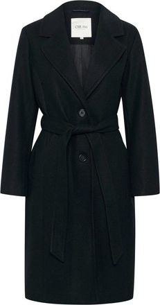 Cream Elegante Klassieke Jas in Pitch Black - Dames - Jas met riem - Zwart - XS - Jassen