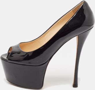 Giuseppe Zanotti Black Patent Leather Liza Peep-Toe Platform Pumps