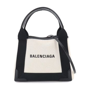 Balenciaga Black White Canvas Leather Handbag Tote Bag (Pre-Owned)